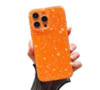 FABSPARK Case for iPhone 13,Super Cute Vibrant Neon Glitter Shiny Bling Sparkly Glossy Girly Case,Shockproof Slim Camera Protection for iPhone 13 6.1 Inch,Orange