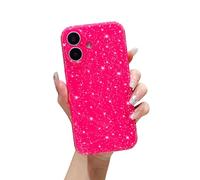 FABSPARK Case for iPhone 16 Plus,Super Cute Vibrant Neon Glitter Shiny Bling Sparkly Glossy Girly Case,Shockproof Slim Camera Protection Case for iPhone 16 Plus Phone Case 6.7 inch,Hot Pink