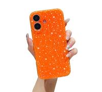 FABSPARK Case for iPhone 16,Super Cute Vibrant Neon Glitter Shiny Bling Sparkly Glossy Girly Case,Shockproof Slim Camera Protection for iPhone 16 6.1 inch,Orange