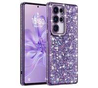FABSPARK Case for Samsung Galaxy S23,Glitter Crystal Diamond Rhinestone Sequin Shiny Bling Sparkly Glossy Luxury Electroplated,Aesthetic Cute Full Protection for Samsung Galaxy S23,Purple
