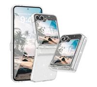 FABSPARK Case for Samsung Galaxy Z Flip 6 Built-in Screen Protector,Hinge Protection,Sparkly Bling Glitter Crystal Clear Transparent Slim Fit Acrylic Hard PC for Samsung Z Flip 6 Case,Glitter Clear