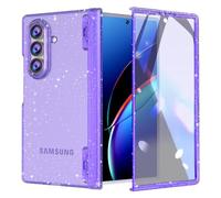 FABSPARK Case for Samsung Galaxy Z Fold 7 Built-in Screen Protector,Hinge Protection,Sparkly Bling Glitter Crystal Clear Transparent Slim Fit Acrylic Hard PC for Samsung Z Fold 7 Case,Glitter Purple