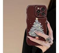 FABSPARK Phone Case for iPhone 16 Pro Case,Cute Merry Christmas Tree Star Pattern Glitter Case Wave Design Wavy Frame Soft Aesthetic Phone Case for iPhone 16 Pro Phone Case,Wine Red