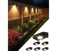 FabStyl Solar Fence Lights Outdoor, 3000/4500/6000K 3 Mode, Fence Lights Solar Powered for Outside Backyard, Railing, Step, Patio, Fence Post, Home Improvement Garden Decor，6 Pack