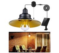 FabStyl Solar Shed Light Pull Cord Switch Indoor Outdoor with E27 Bulb, Dual Brightness Gazebo Lights IP65 Waterproof Solar Chandelier/Pendant Lights for Garden Garage Chicken Coop Barn