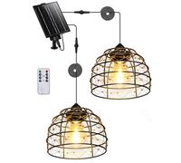 FabStyl Solar Shed Lights Indoor Outdoor Garden 2 Pack Boho Decor Ceiling Light Shade, Remote Control, IP65 Waterproof Metal, Adjustable Brightness & Timer for Patio Gazebo Garage(1 Panel & 2 Lights)