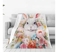FABTOP Cute Rabbit Fleece Blanket, 150 x 200 cm, 3D Printed Cuddly Blanket, Cute Rabbit Blanket, Fluffy Soft Fleece Blanket, Fairy Tale Animal Blanket, Wool Blanket (1.100 x 140 cm)