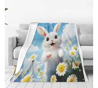 FABTOP Cute Rabbit Fleece Blanket, 150 x 200 cm, 3D Printed Cuddly Blanket, Cute Rabbit Blanket, Fluffy Soft Fleece Blanket, Fairy Tale Animal Blanket, Wool Blanket (3.100 x 140 cm)