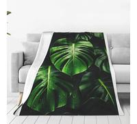 FABTOP Tree Green Plant Palm Leaves Cuddly Blanket Palm Leaf Flannel Blanket Green Plants Sofa Blanket for Children Monstera Palm Leaves Cuddly Blanket (7.75 x 100 cm)