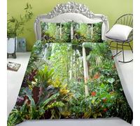 FABTOP Tropical Jungle Rainforest Bed Linen Set 135 x 200 cm 3D Jungle Palm Leaves Pattern Duvet Cover Green Jungle Botanical Plant Green Leaves Bed Linen (5.135 x 200 cm)
