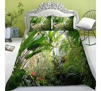 FABTOP Tropical Jungle Rainforest Bed Linen Set 135 x 200 cm 3D Jungle Palm Leaves Pattern Duvet Cover Green Jungle Botanical Plant Green Leaves Bed Linen (1,200 x 200 cm)