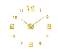 FABULETTA 3D Frameless Wall Clock,Self Sticky Mirror Finish Numbers Silent Movement Modern Large Wall Clock for Living Room Bedroom Kitchen Office Home(Gold)