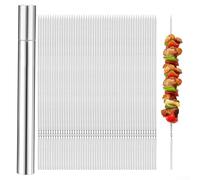 FABULETTA Stainless Steel Flat BBQ Skewers 35cm Extra Long Reusable Grilling Kebab Skewers with Storage Tube for BBQ Campfire and Various Foods(30pcs)