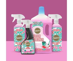 Fabulosa Candy Cane Kiss Cleaning Bundle 4 Piece Festive 2x Multi-Purpose Sprays(750ml) Floor Cleaner(1L) & Fabric Freshener (500ml) Sweet Minty Holiday Fragrance for Whole-Home Cleaning