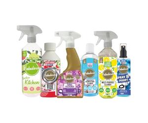 Fabulosa Favourites Household Cleaning Bundle 6 Piece Concentrated Cleaner Sprays Fabric Freshener and Washing Machine Cleaner Set