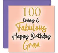 Fabulous 100th Birthday Cards for Gran - 100 Today & Fabulous - Happy Birthday Card for Gran from Granddaughter Grandson, 145mm Lovely Greeting Cards Gift Granny