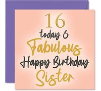 Fabulous 16th Birthday Cards for Sister - 16 Today & Fabulous - Happy Birthday Card for Sister from Brother, Little Gifts, 145mm Sibling Greeting Cards Gift