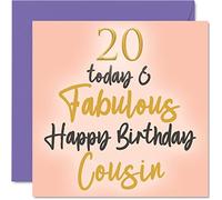 Fabulous 20th Birthday Cards for Cousin - 20 Today & Fabulous - Happy Birthday Card for Cousin from Relative, 145mm Family Greeting Cards Gift