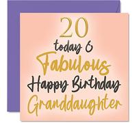 Fabulous 20th Birthday Cards for Granddaughter - 20 Today & Fabulous - Happy Birthday Card for Granddaughter from Nanny Grandad Grandma, 145mm Lovely Greeting Cards Gift