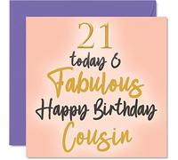 Fabulous 21st Birthday Cards for Cousin - 21 Today & Fabulous - Happy Birthday Card for Cousin from Relative, 145mm Family Greeting Cards Gift