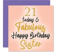Fabulous 21st Birthday Cards for Sister - 21 Today & Fabulous - Happy Birthday Card for Sister from Brother, Little Gifts, 145mm Sibling Greeting Cards Gift