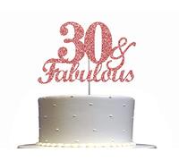 Fabulous & 30 Cake Topper Rose Gold Glitter, 30th Birthday Party Decoration Ideas, Premium Quality, Sturdy Doubled Sided Glitter, Acrylic Stick. Made in USA
