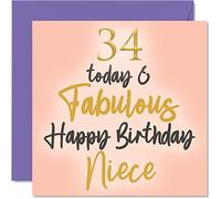 Fabulous 34th Birthday Cards for Niece - 34 Today & Fabulous - Happy Birthday Card for Niece from Uncle Auntie Aunty, 145mm Lovely Greeting Cards Gift