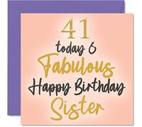 Fabulous 41st Birthday Cards for Sister - 41 Today & Fabulous - Happy Birthday Card for Sister from Brother, Little Gifts, 145mm Sibling Greeting Cards Gift