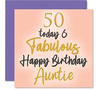 Fabulous 50th Birthday Cards for Auntie - 50 Today & Fabulous - Happy Birthday Card for Auntie from Nephew Niece, 145mm Lovely Greeting Cards Gift Aunt Aunty