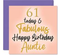 Fabulous 61st Birthday Cards for Auntie - 61 Today & Fabulous - Happy Birthday Card for Auntie from Nephew Niece, 145mm Lovely Greeting Cards Gift Aunt Aunty