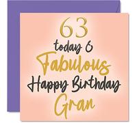 Fabulous 63rd Birthday Cards for Gran - 63 Today & Fabulous - Happy Birthday Card for Gran from Granddaughter Grandson, 145mm Lovely Greeting Cards Gift Granny
