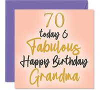 Fabulous 70th Birthday Cards for Grandma - 70 Today & Fabulous - Happy Birthday Card for Grandma from Granddaughter Grandson, 145mm Lovely Greeting Cards Gift