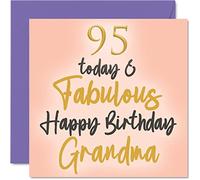 Fabulous 95th Birthday Cards for Grandma - 95 Today & Fabulous - Happy Birthday Card for Grandma from Granddaughter Grandson, 145mm Lovely Greeting Cards Gift