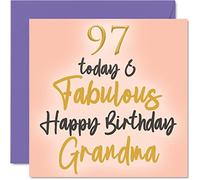 Fabulous 97th Birthday Cards for Grandma - 97 Today & Fabulous - Happy Birthday Card for Grandma from Granddaughter Grandson, 145mm Lovely Greeting Cards Gift