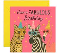 Fabulous Animal Birthday Card for Friend, Playful Leopard Flamingo Zebra Design, Fun Gift for Friend Colleague Sister Wife Bestie Aunt Cousin Family, Blank Inside with Envelope