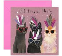 Fabulous at 40 Happy Birthday Card, Cats BDay Gift for Her, Humorous Funny Design, Glamorous Birds, For Sister Aunt Mum Colleague Coworker - Blank Inside with Envelope