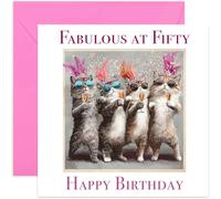 Fabulous At 50 Birthday Card for Women, Sister, Best Friend, Aunt - Cats Drinking Champagne - Funny Glamorous Design for Her- Age Milestone Bday Gift - Blank Inside with Envelope