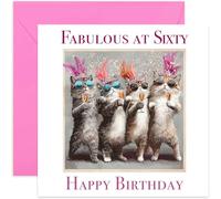 Fabulous At 60 Birthday Card for Women, Sister, Best Friend, Aunt - Cats Drinking Champagne - Funny Glamorous Design for Her- Age Milestone Bday Gift - Blank Inside with Envelope
