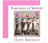 Fabulous At 70 Birthday Card for Women, Sister, Best Friend, Aunt - Cats Drinking Champagne - Funny Glamorous Design for Her- Age Milestone Bday Gift - Blank Inside with Envelope