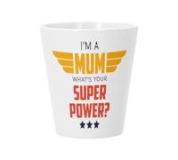 Fabulous Bijoux Ceramic Flower Pot with Drainage Hole - I'm a Mom, What's Your Super Power? - Small Pot for Cactus and Fat Plants Height 10 cm Indoor Garden Decoration Printed in France