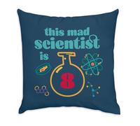 Fabulous Blue Velvet Cushion Cover - This Mad Scientist is 8 Birthday Celebration Gift English Science Theme - 40 x 40 cm Velvet Feel