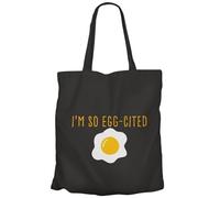 Fabulous Canvas Shopping Tote Bag - I'm So Eggcited Word Games Food, Black, One Size