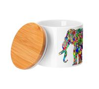 Fabulous Ceramic Jar with Lid Bamboo - Elephant Multi-Colour Hippie Psychedelic 70's Colours - 16 oz - Jar
