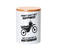 Fabulous Ceramic jar with lid Bamboo - Motorbike - Money Can't Buy Happiness Motocross - 740 ml - Pot