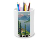 Fabulous Ceramic Pencil Pot - Lake Annecy France Poster Vintage Travel Art Deco 30's - 325 ml