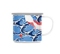 Fabulous Enamel Metal Mug 284ml Fish Koi Wave Japan Traditional Japanese Kimono Design