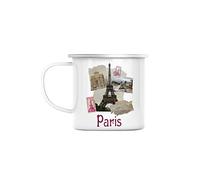 Fabulous Enamel Metal Mug 284ml Paris Collage France City Eiffel Tower Louvre