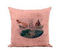 Fabulous Faux Leather Cushion Cover Pink - Shark Bath Collage Art Surrealism Humour - 40 x 40 cm Leather Feel