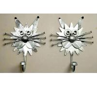 Fabulous Felines Metal Cat Wall Hanger Hook x 2 Hooks for Coats, Bags Wall Mount Clothes Decorative Gift. Rustic Home Decor Wall Sculpture (Cat's Face)