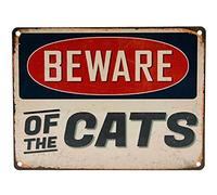 Fabulous Felines Print Crafted - Beware Of The Cats Vintage Metal Retro Garden Gate Warning Sign Plaque Rusted Look - UK Made